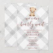 020 Fog Grey Teddy Bear Gingham Baby Shower Kaart (Voorkant / Achterkant)