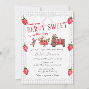 020 Mistgrijs Gingham Bes Zoete Boerderij Baby Sho Kaart