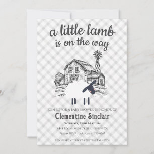 020 Mistgrijze boerderijruitpatroon baby shower Kaart