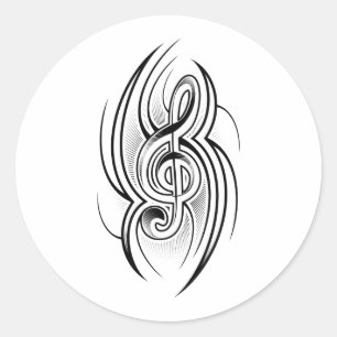 028 ZWARTE WIT TREBLE CLEF TATTOO VECTOR DESIGN M RONDE STICKER