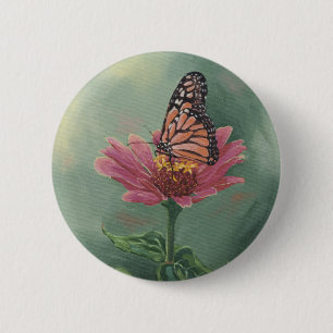 0465 Monarch Butterfly op Zinnia Ronde Button 5,7 Cm