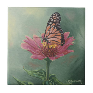 0465 Monarch Butterfly op Zinnia Tegeltje
