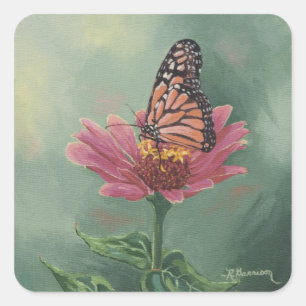 0465 Monarch Butterfly op Zinnia Vierkante Sticker