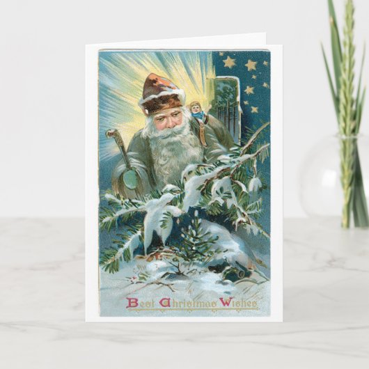 046 Carte de Noël Vintage Santa Claus Stars Tree (Devant)
