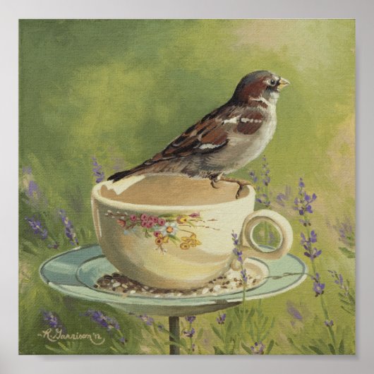 0470 Sparrow on Teacup Art Print (Voorkant)