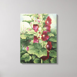 0536 Bourgogne Hollyhocks Ingewikkeld Canvas Afdruk