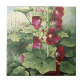 0536 Burgundy Hollyhocks Tile Tegeltje (Voorkant)