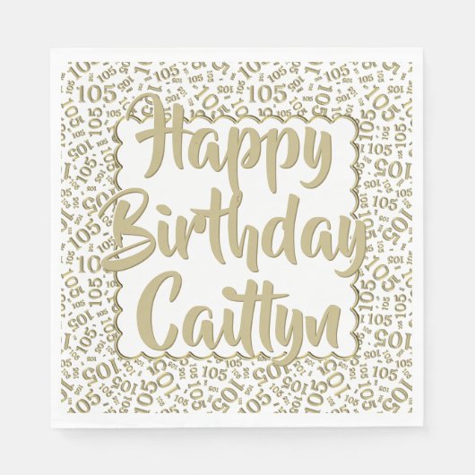 05 Verjaardag Nummer Patroon Scallops Goud/Wit Servet (Voorkant)