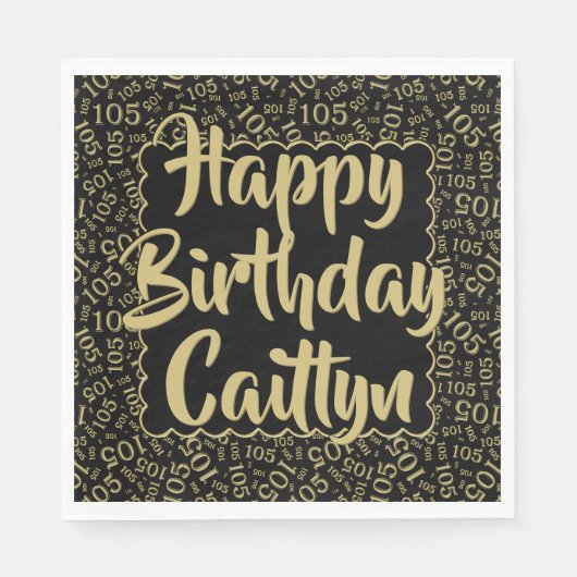 05 Verjaardag Nummer Patroon Scallops Goud/Zwart Servet (Voorkant)