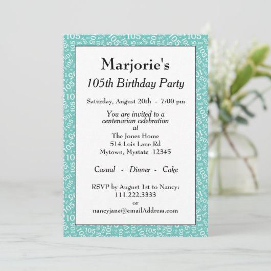 05e verjaardagsfeestje Blauwgroen/wit nummerpatroo Kaart (Staand voorkant)