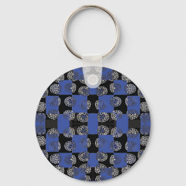 083 Bloemen op checkboard Blue_Panel.ai Sleutelhanger