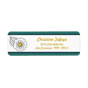 0,75 x 2,25-inch retouradres Blauwgroen/gele moste Etiket
