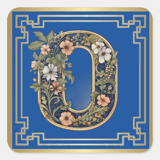 0 Monogram blauw bloemenAI-gegenereerd Vierkante Sticker (Voorkant)
