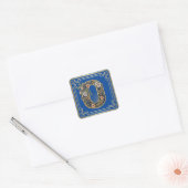 0 Monogram blauw bloemenAI-gegenereerd Vierkante Sticker (Envelop)