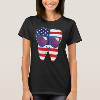 0 Retro Tanden VS Vlag Bril 4 Juli Tandarts  T-shirt