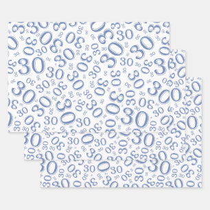 0th Birthday Blue/White Random Number Pattern Inpakpapier Vel