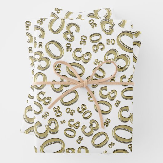 0th Birthday gold/White Random Number Pattern Inpakpapier Vel (In situ)