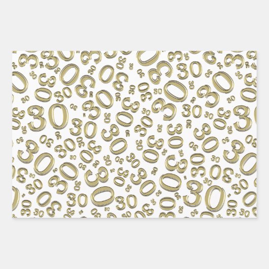 0th Birthday gold/White Random Number Pattern Inpakpapier Vel (Voorkant)