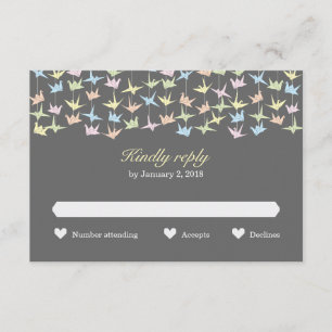 1000 Hangende Origami Papier Kranen Bruiloft (Grij RSVP Kaartje