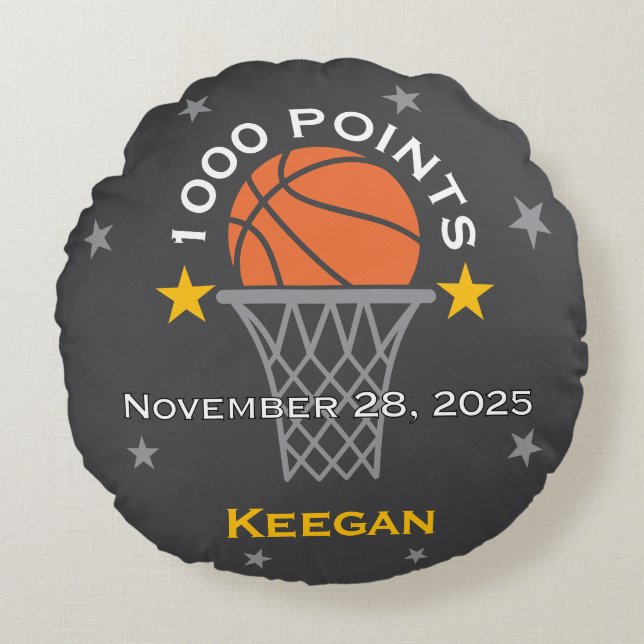 1000 Points Basketball Milestone Custom Rond Kussen (Voorkant)
