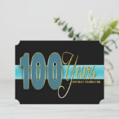 100 ANS ANNIVERSAIRE FÊTE INVITATION AQUA/NOIR (Debout devant)