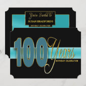 100 ANS ANNIVERSAIRE FÊTE INVITATION AQUA/NOIR (Devant / Derrière)