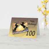 100 ans, carte d'anniversaire avec chevaux d'éleva (Fleur jaune)