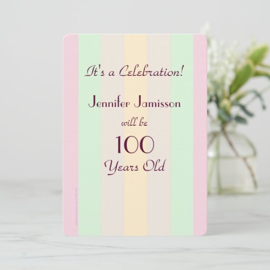 100 ans Pastel Stripe Party Invitation Invitation (Debout devant)