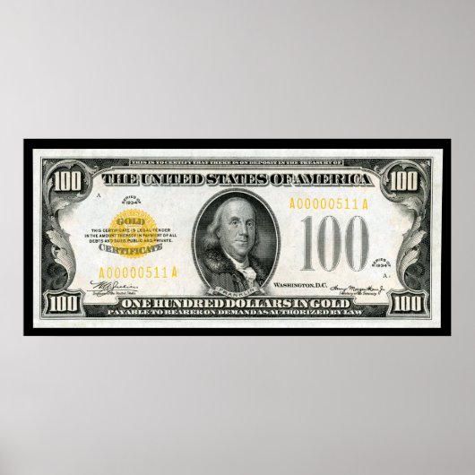$100 BILL 1934-REEKS POSTER (Voorkant)