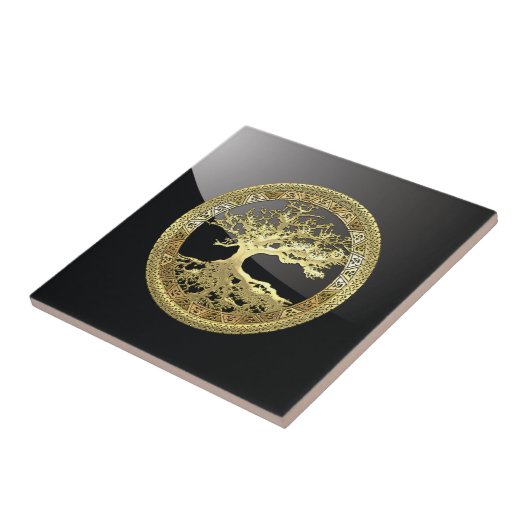[100] Celtische boom of Life [Gold] Tegeltje (Zijkant)