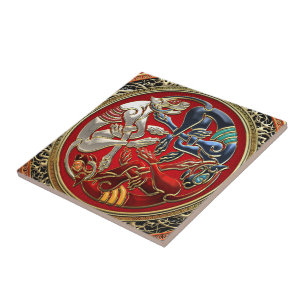 [100] Celtische schatten - Drie honden op goud Tegeltje