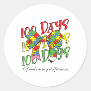 100 dagen autisme omarmen 100e dag schoolpen ronde sticker