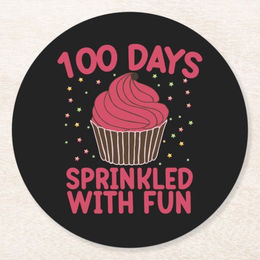 100 dagen bestrooid met leuke cupcake school meisj ronde kartonnen onderzetter (Voorkant)