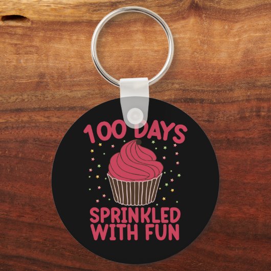 100 dagen bestrooid met leuke cupcake school meisj sleutelhanger (Voorkant)