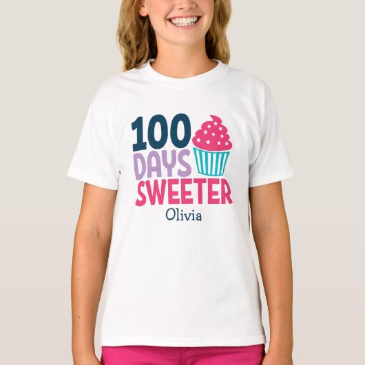 100 dagen | Cute Cupcake (gepersonaliseerd) T-shirt (Voorkant)