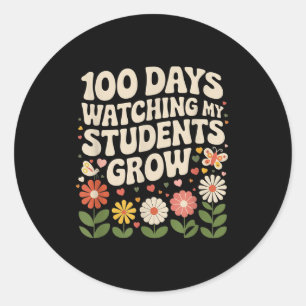 100 dagen groeien Boho bloemen leraar 100ste dag v Ronde Sticker