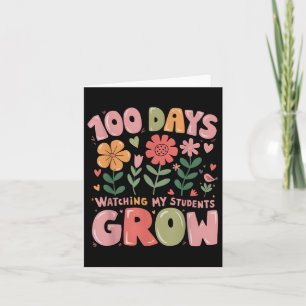 100 Dagen Groeiende Retro Bloemen Leraar 100ste Da Kaart