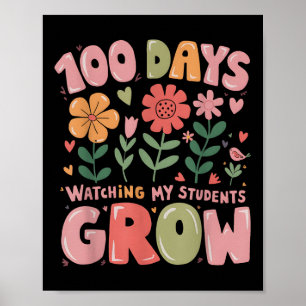 100 Dagen Groeiende Retro Bloemen Leraar 100ste Da Poster
