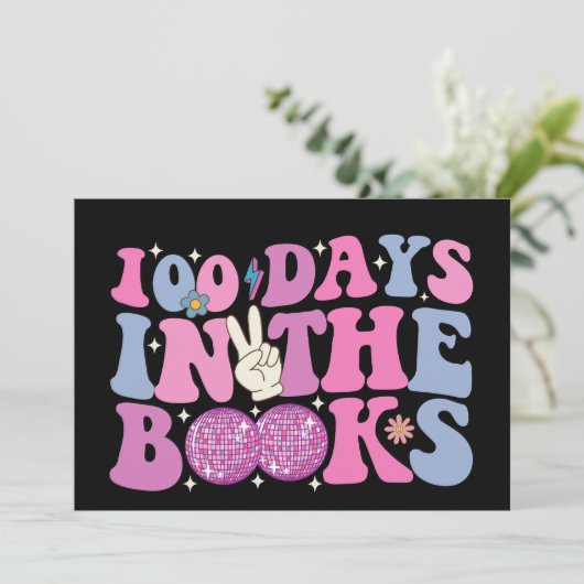 100 dagen in de boeken Disco Ball Groovy Retro Kaart (Staand voorkant)