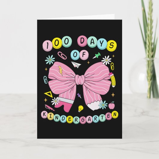 100 dagen kleuterschool Roze strik  Kaart (Voorkant)