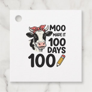 100 Dagen Koe Shirt Vintage Gravure School Ontwerp Bedankjes Labels