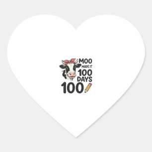 100 Dagen Koe Shirt Vintage Gravure School Ontwerp Hart Sticker