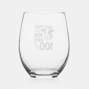 100 Dagen Koe Shirt Vintage Gravure School Ontwerp Wijnglas Zonder Voet