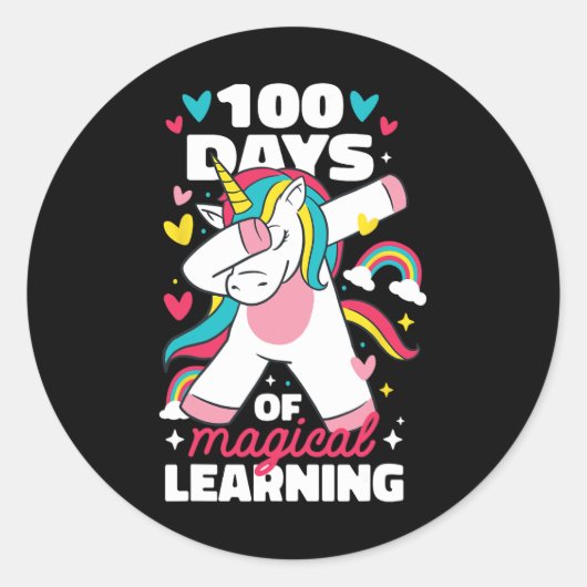 100 dagen Magisch leren 100e schooldag U Ronde Sticker (Voorkant)