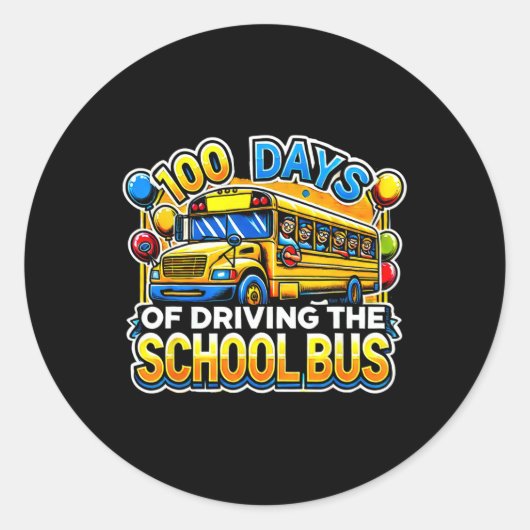 100 dagen met de schoolbus 3 ronde sticker (Voorkant)