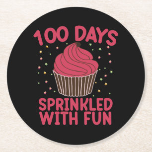 100 Dagen met Feestelijke Spikkels Cupcake Schoolm Ronde Kartonnen Onderzetter