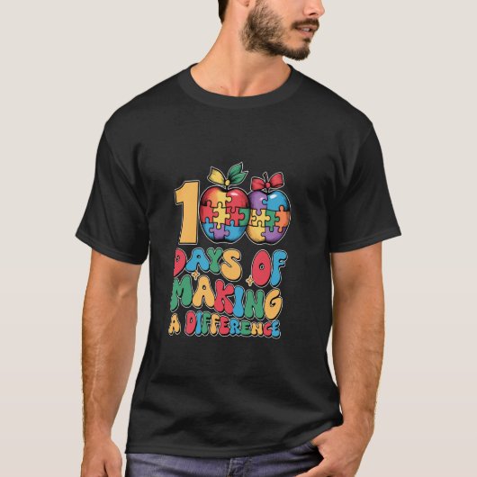 100 dagen om een verschil te maken Autisme bewustz T-shirt (Voorkant)