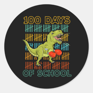100 Dagen School 2025 Dinosaur Boksen Mma Martia Ronde Sticker