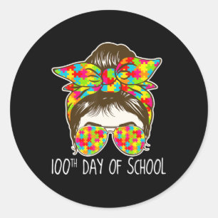 100 dagen school Bun Sunbril Autism awa Ronde Sticker