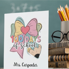 100 dagen school ✏️ Coquette Bow Pencil Design Reclamebord Met Voetstuk